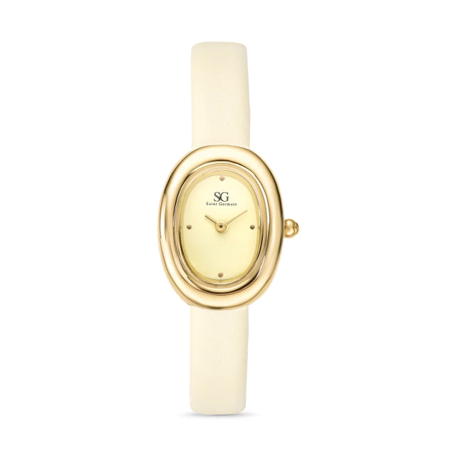 Relógio Feminino Fino Vintage Louvre Bege com Caixa Dourada