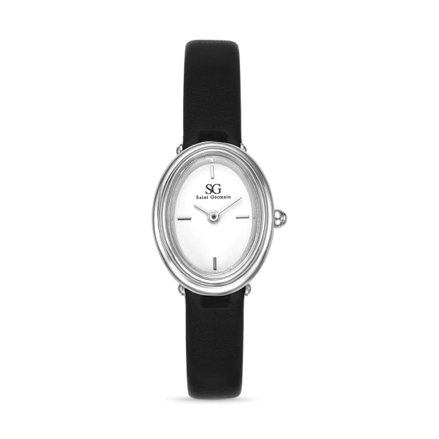 Relógio Vintage Feminino Oval Versailles Pulseira Couro Preto