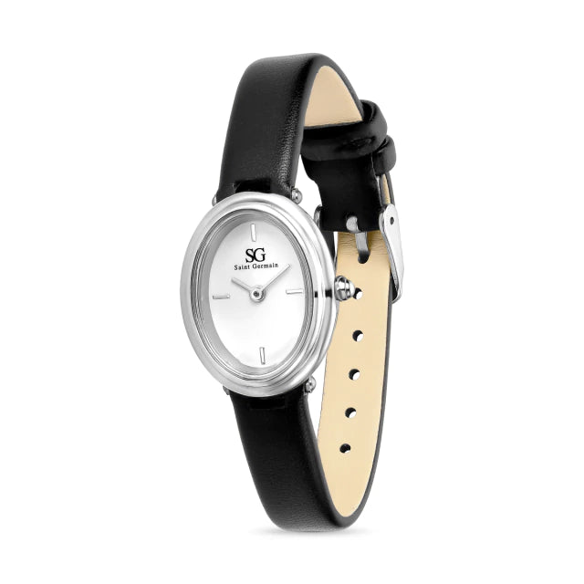 Relógio Vintage Feminino Oval Versailles Pulseira Couro Preto