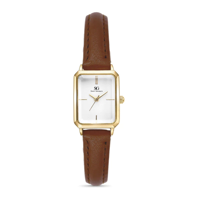 Relógio Feminino Marrom Octavia Couro Marrom e Caixa Dourada 19mm