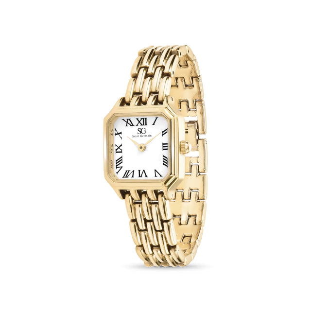 Relógio Quadrado Feminino Vintage Boxy Dourado em Números Romanos