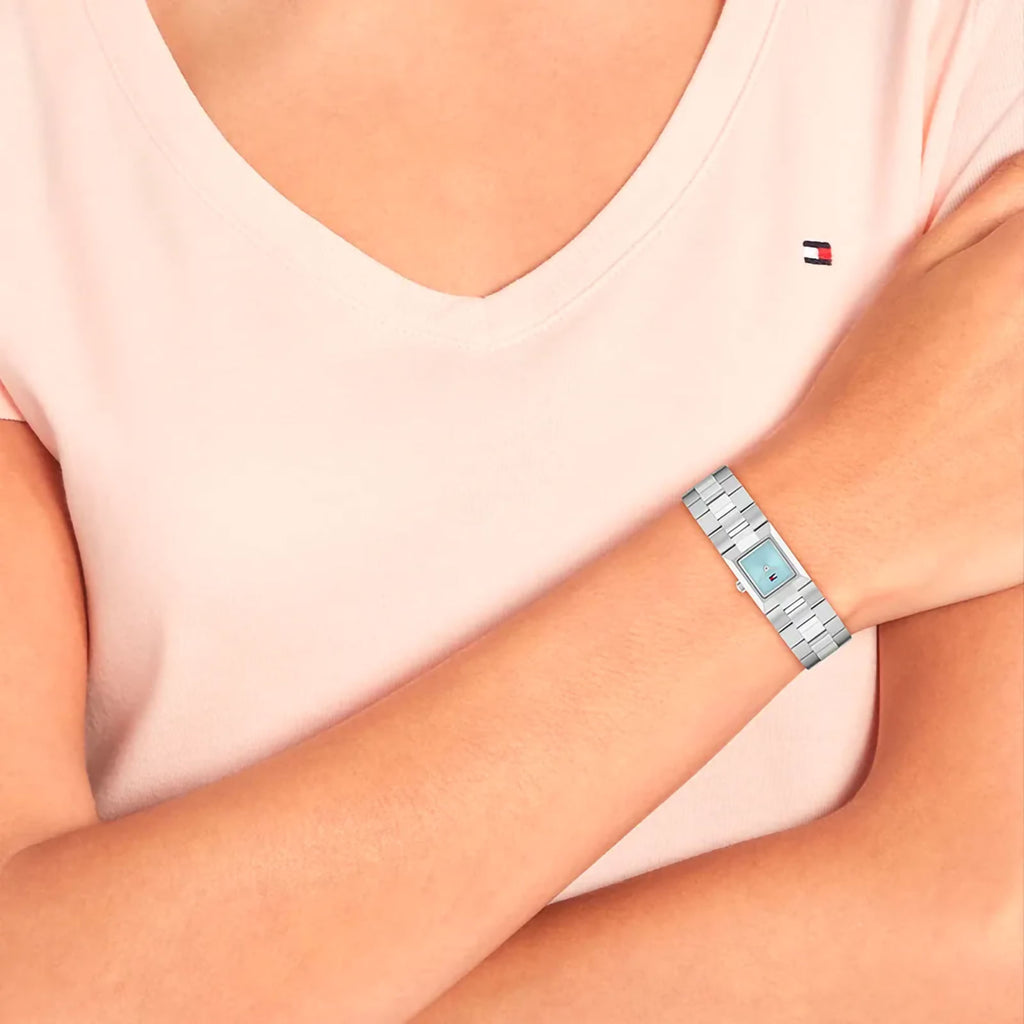 Relógio Tommy Hilfiger Prata Feminino Quadrado em Aço