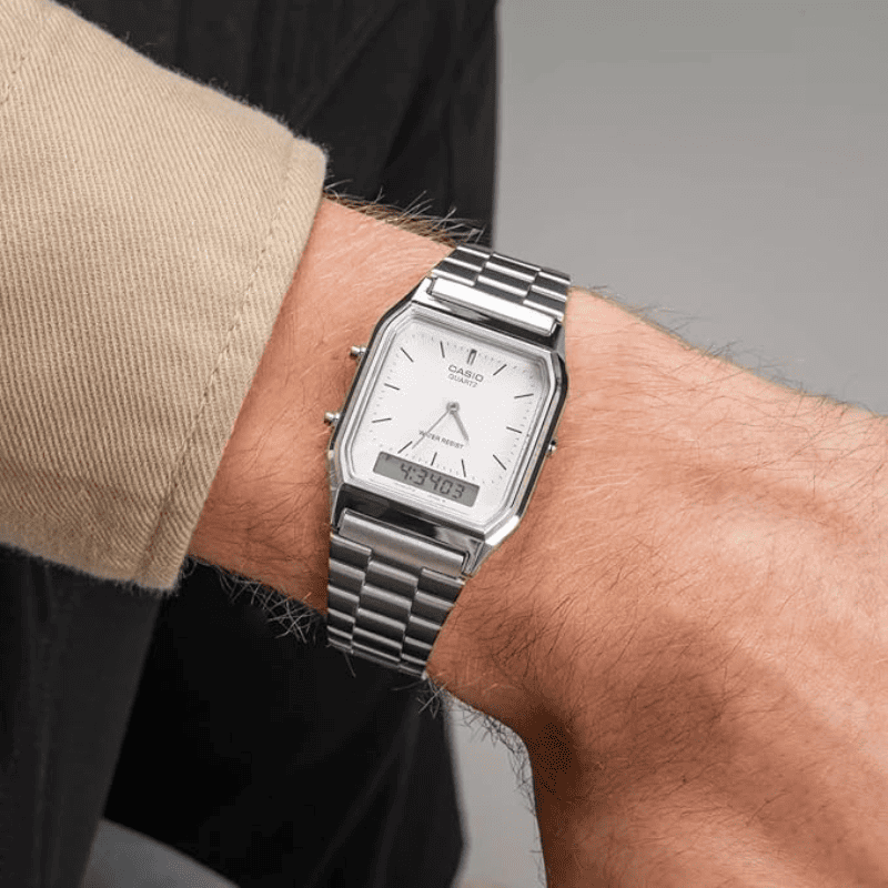 Relógio Retangular Masculino Casio Fundo Branco