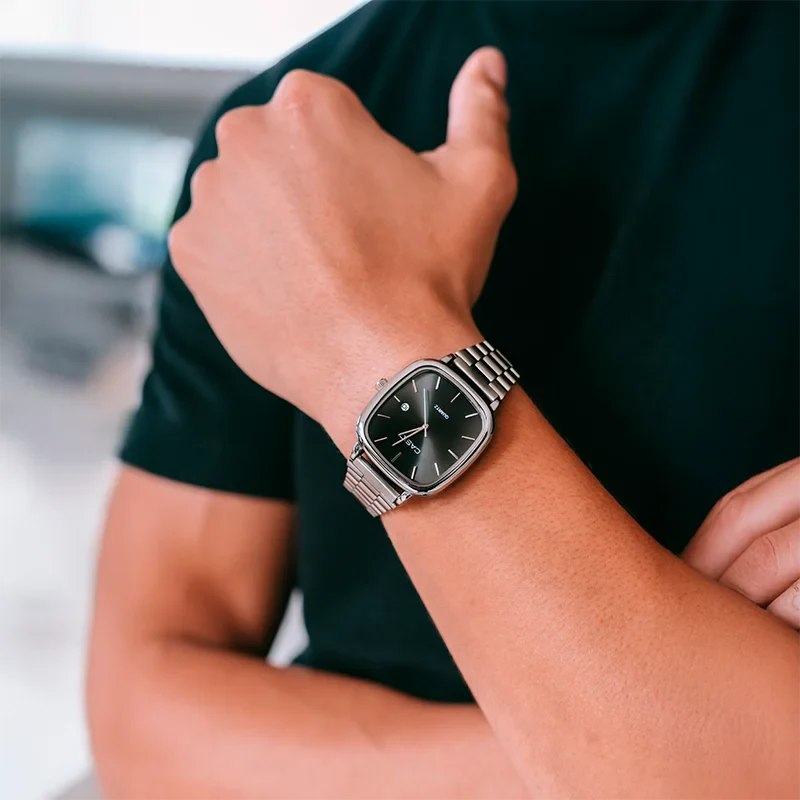 Relógio Masculino Vintage Quadrado Casio Black/Silver
