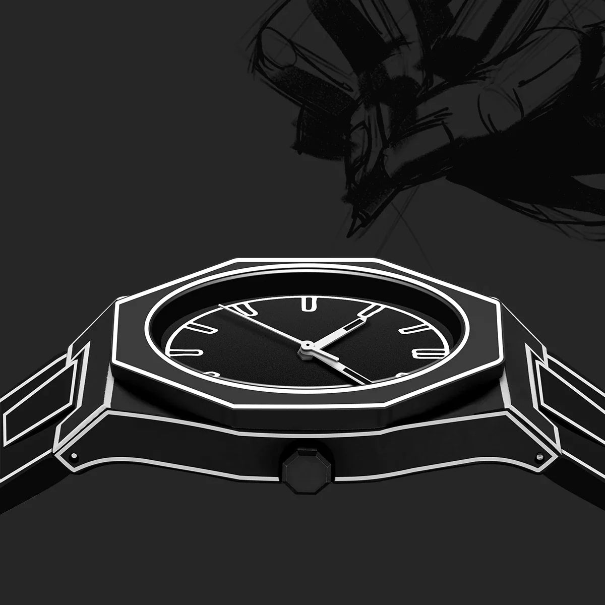 Relógio Minimalista Preto Kiva Skeleton