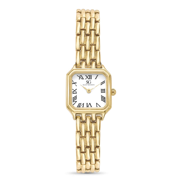 Relógio Quadrado Feminino Vintage Boxy Dourado em Números Romanos