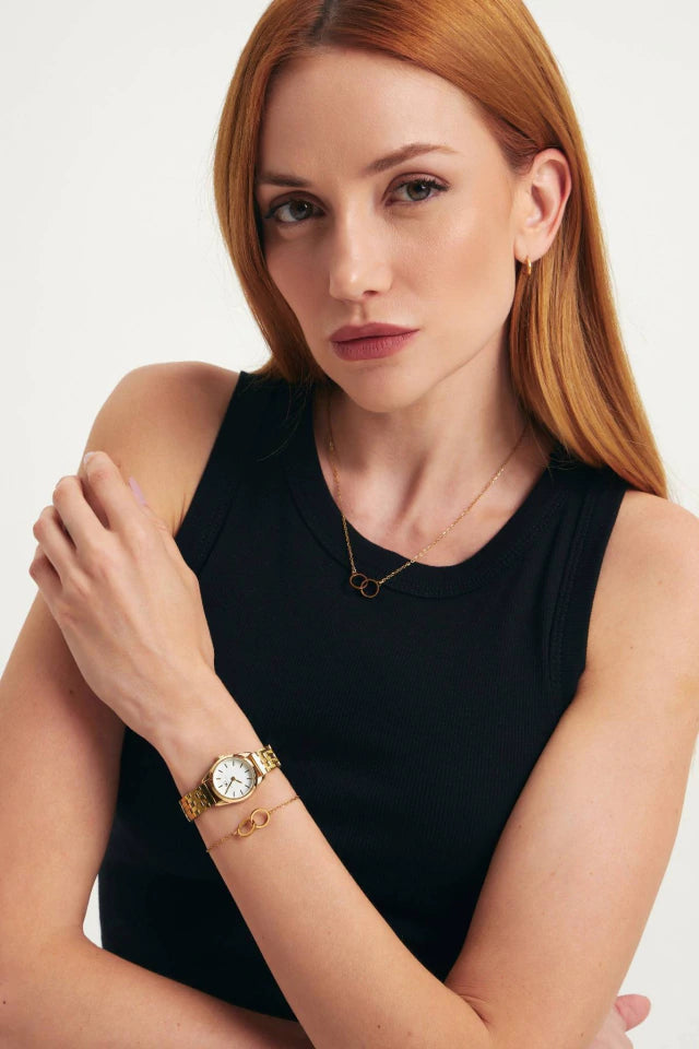 Relógio Feminino Dourado Mini Belle 24mm