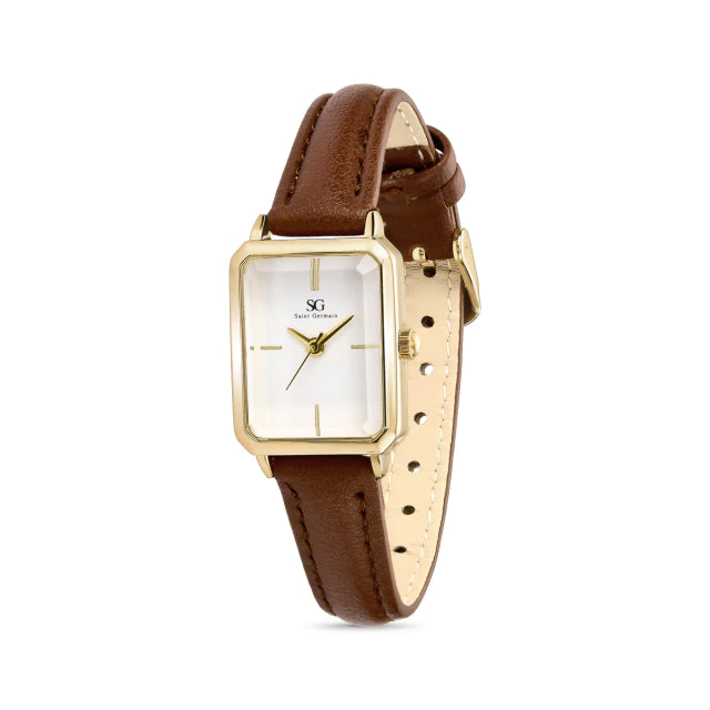 Relógio Feminino Marrom Octavia Couro Marrom e Caixa Dourada 19mm