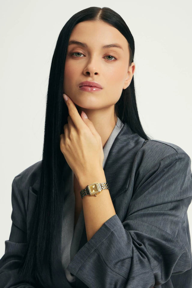 Relógio Feminino Dourado e Prata Diamond Bicolor com Cristais Cravejados