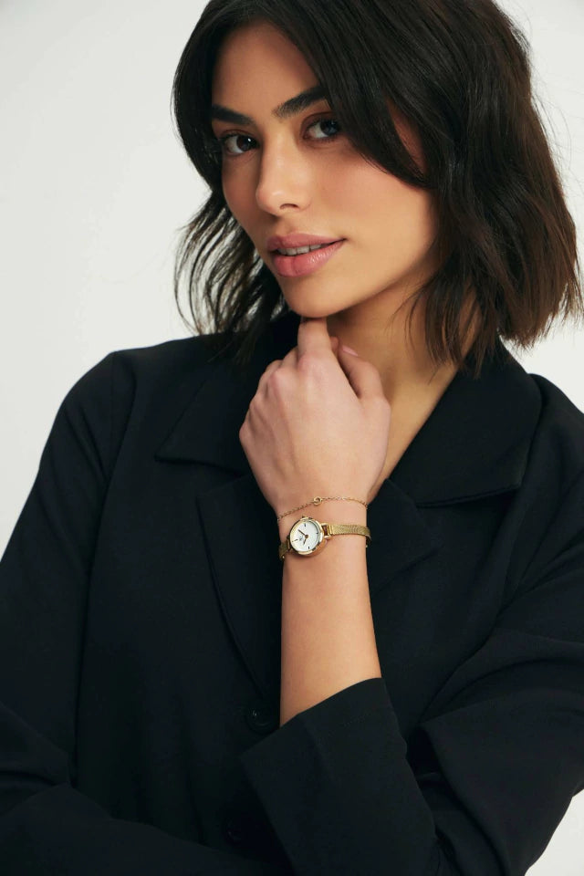 Relógio Feminino Slim Dourado Petite Chelsea Gold 19mm
