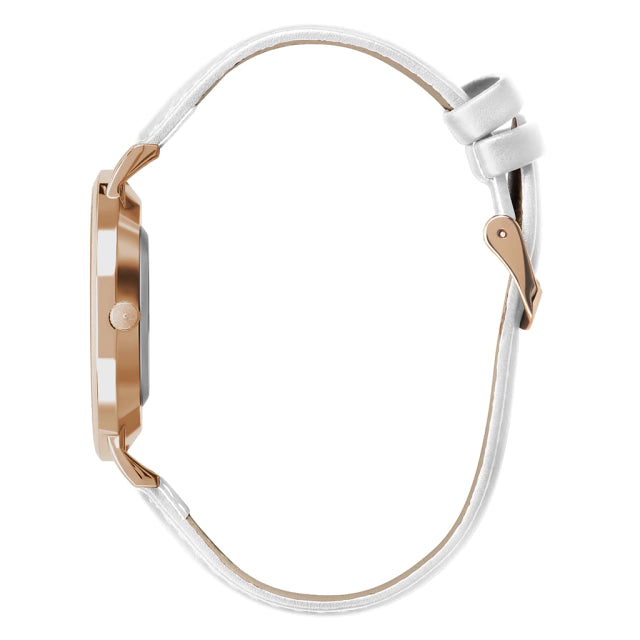 Relógio Feminino Branco Pulseira De Couro Queens Rosé Gold 32mm
