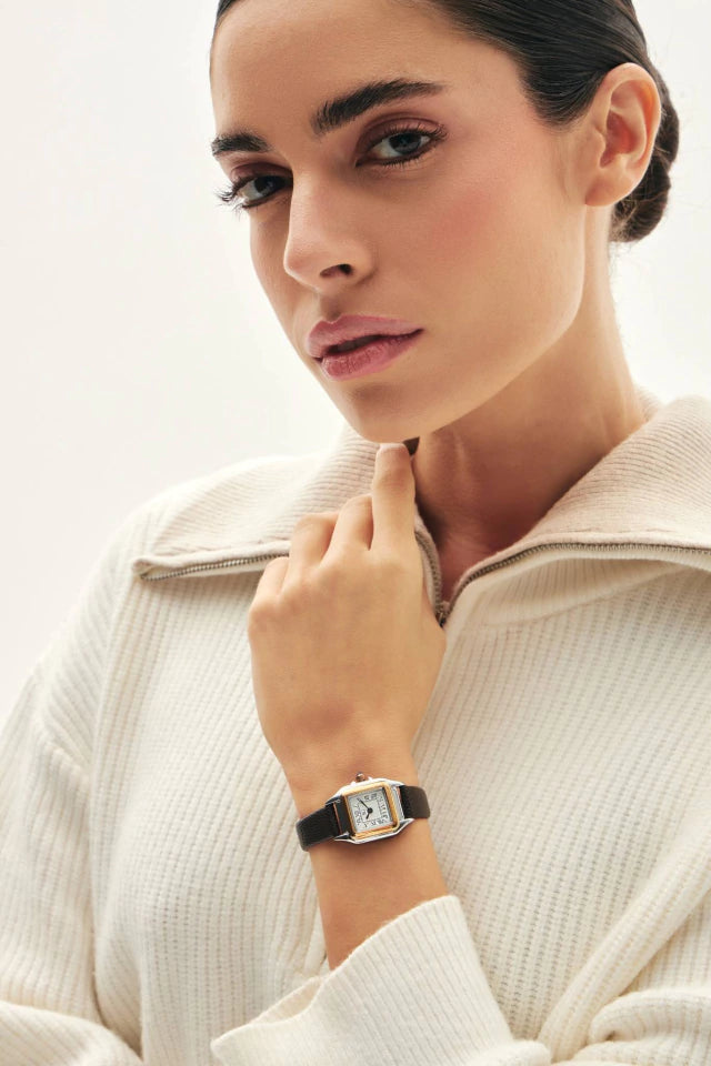 Relógio Feminino Marrom Boxy Romain Pulseira Couro Marrom e Números Romanos